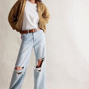Free People Tinsley Baggy High Rise Light Blue Distressed Women's Jeans